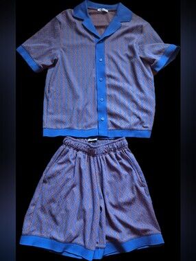 Zara Blue and Orange Geometric Short-Sleeve Shirt & Shorts Set